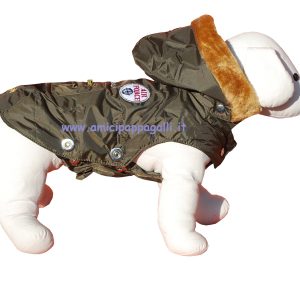 Cappottino Lio Green Camon – giacca a vento impermeabile con cappuccio staccabile per cani