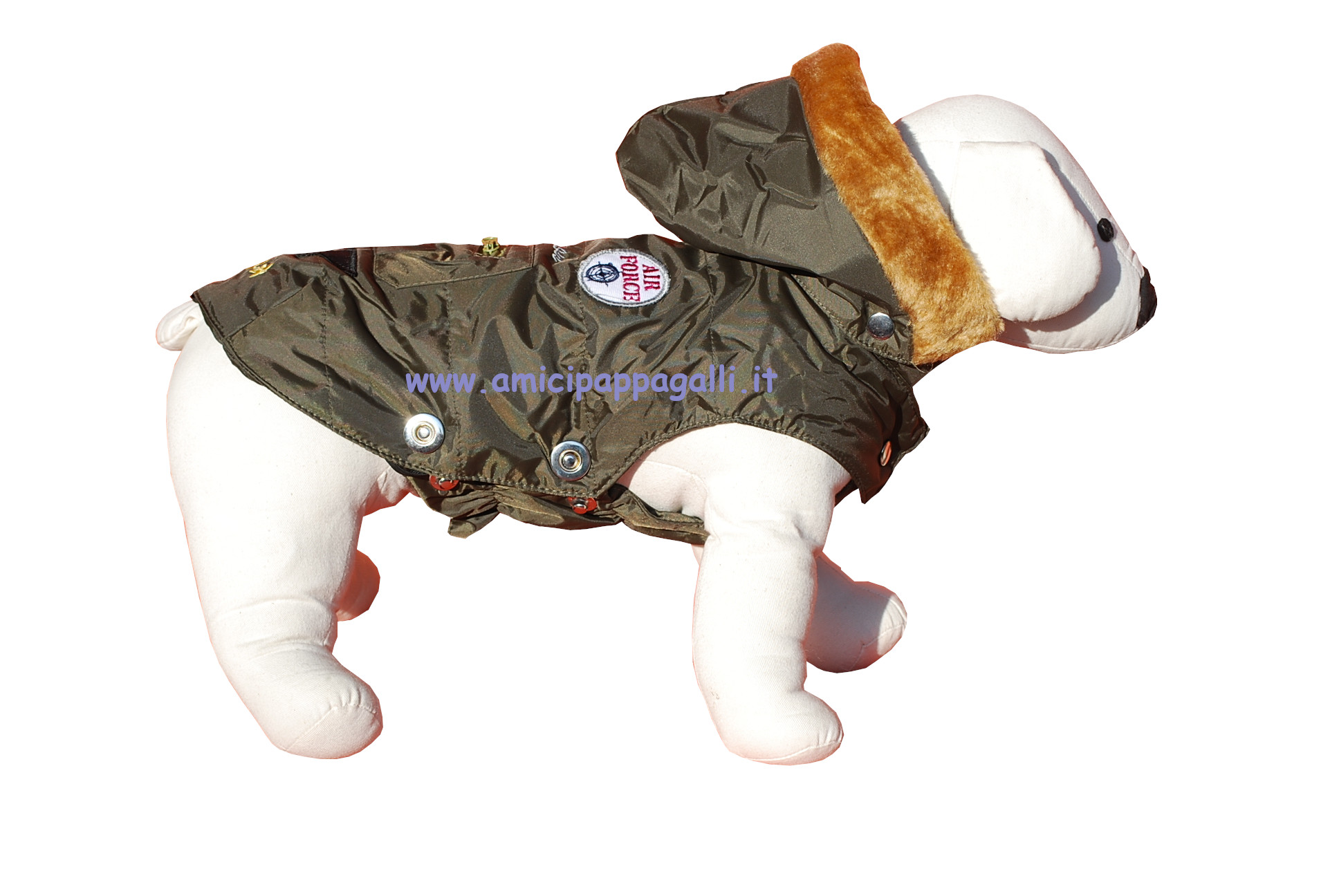 Cappottino Lio Green Camon – giacca a vento impermeabile con cappuccio staccabile per cani