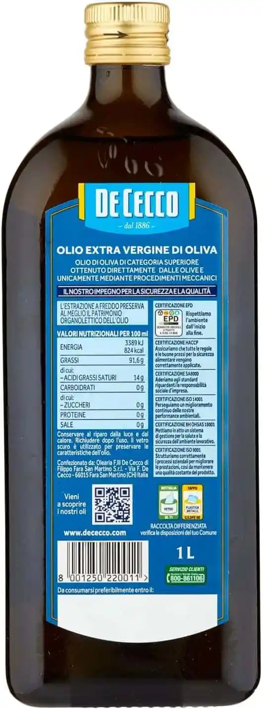 DE CECCO OLIO EXTRA VERGINE DI OLIVA CLASSICO 1 LT - immagine 2
