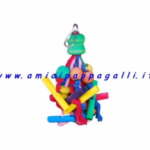 Gioco in legno e corda sisal annodata a grappolo d’uva per pappagalli, pappagallini, canarini, inseparabili, tutti gli uccelli