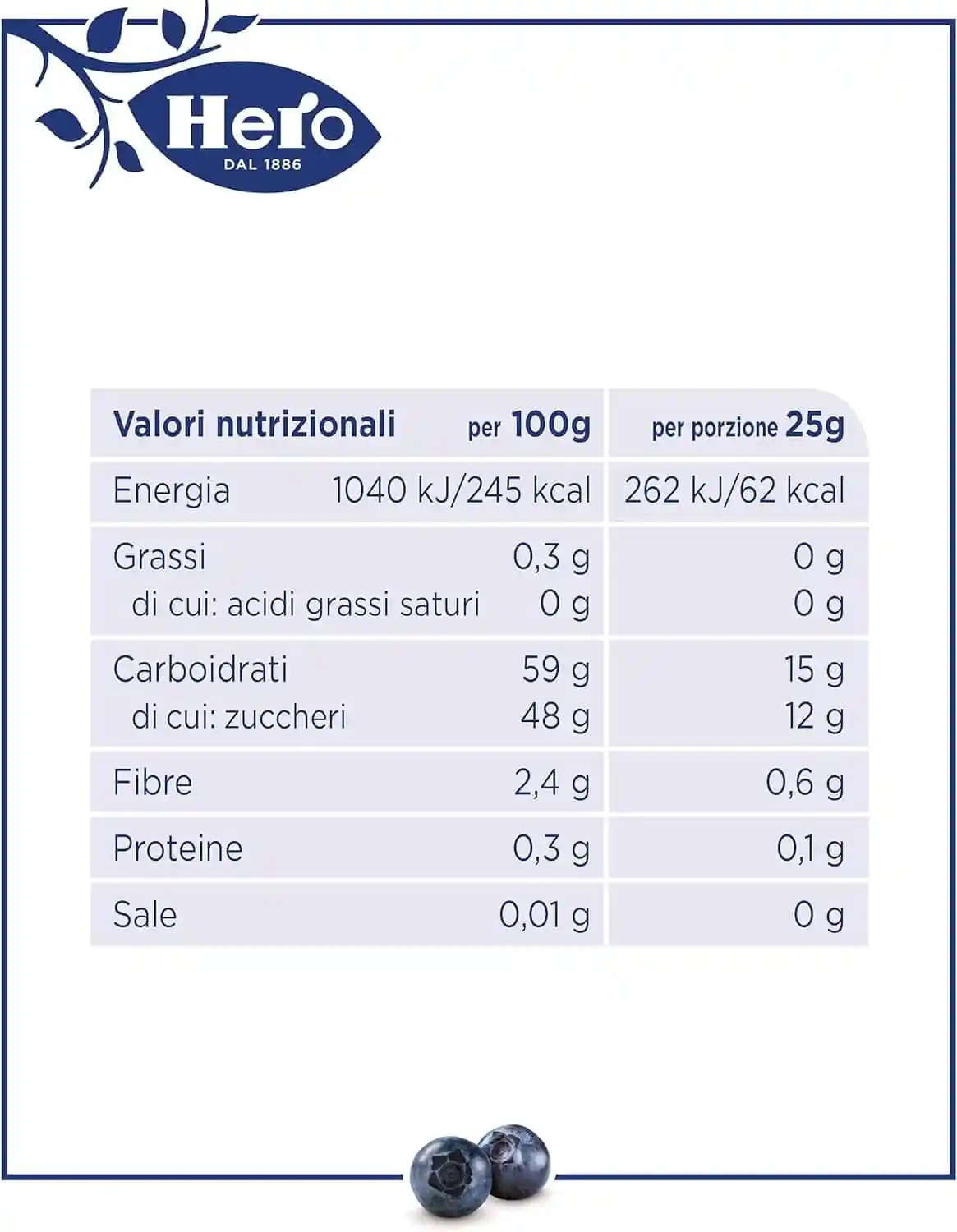 Hero Poker Confettura di Mirtilli, 1 confezioni da 100g (4 monodose x 25 gr) - immagine 2