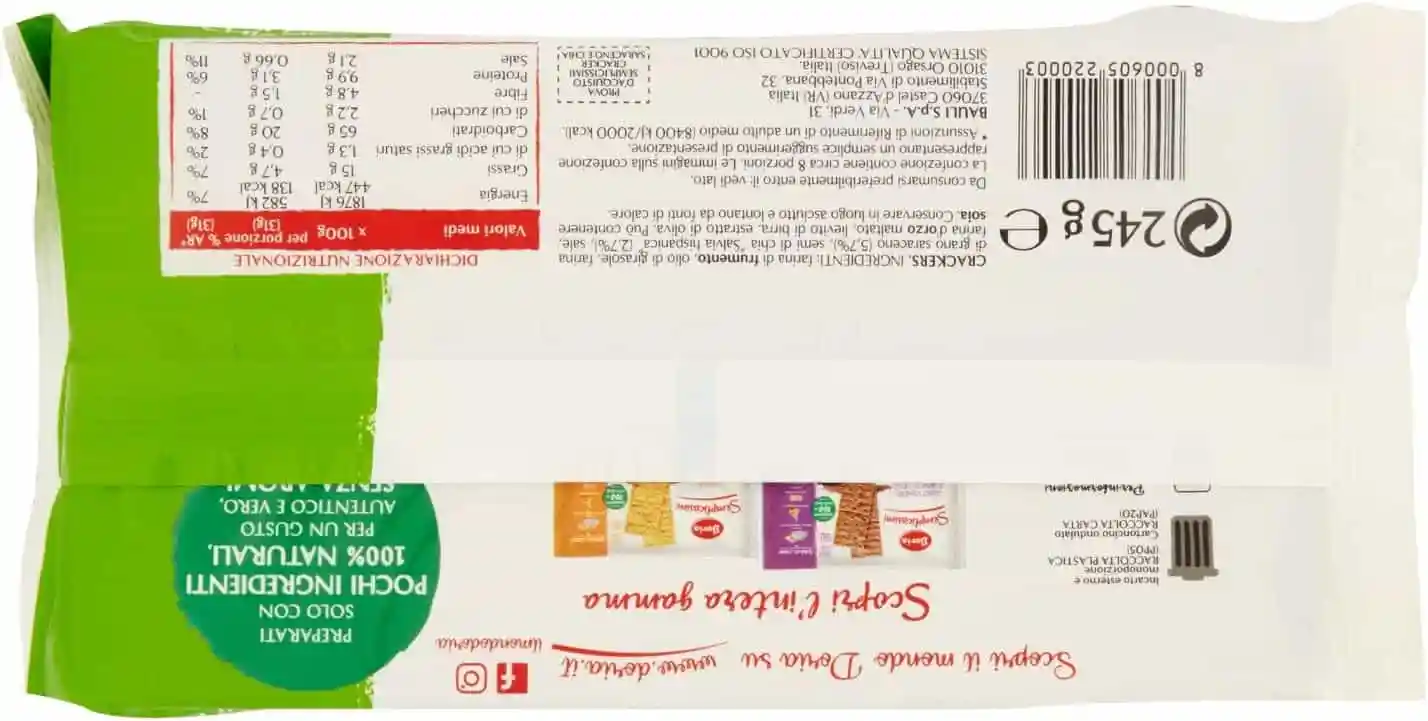 DORIA SEMPLICISSIMI CRACKERS CON GRANO SARACEBO 245 GR - immagine 2