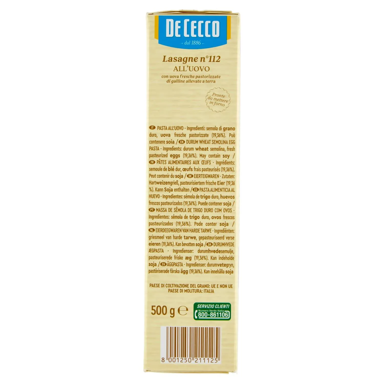 DE CECCO LASAGNA N. 112 ALL’UOVO 500 GR - immagine 2