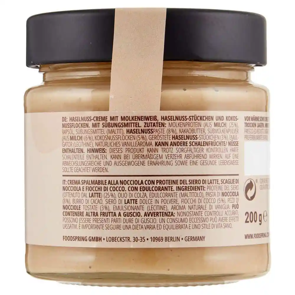 FOODSPRING CREMA PROTEICA NOCCIOLA CROCCANTE E COCCO 200 GR - immagine 3