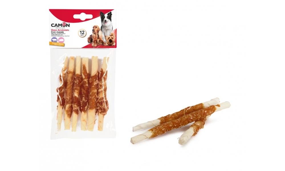 Ossi annodati in pelle bovina con suino 70g – Camon – per cani