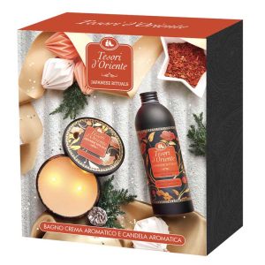 Cofanetto regalo Tesori d’Oriente JAPANESE RITUALS Bagno crema da 500ml + candela Aromatica