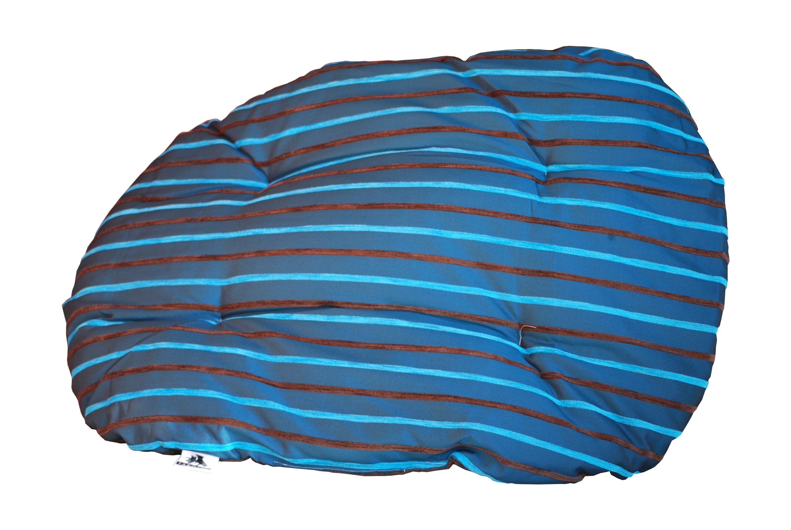 cuscini per cane – Cuscino ovale celeste con fantasia righe Fabotex per cani 102x73x11 misura 6 - immagine 3