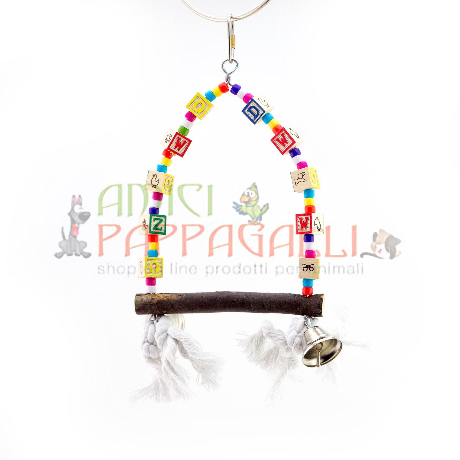 Gioco altalena posatoio in legno per pappagalli – I giocattoli per tutti gli uccelli