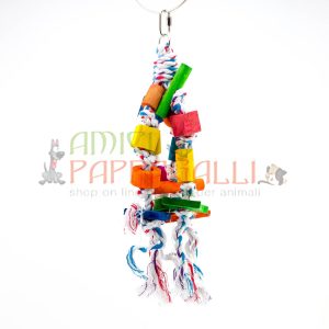 Gioco Legno e corda sisal colorati – giochi per parrocchetti, Inseparabili, Calopsite, Ara, Amazzoni, Lory, Cenerini