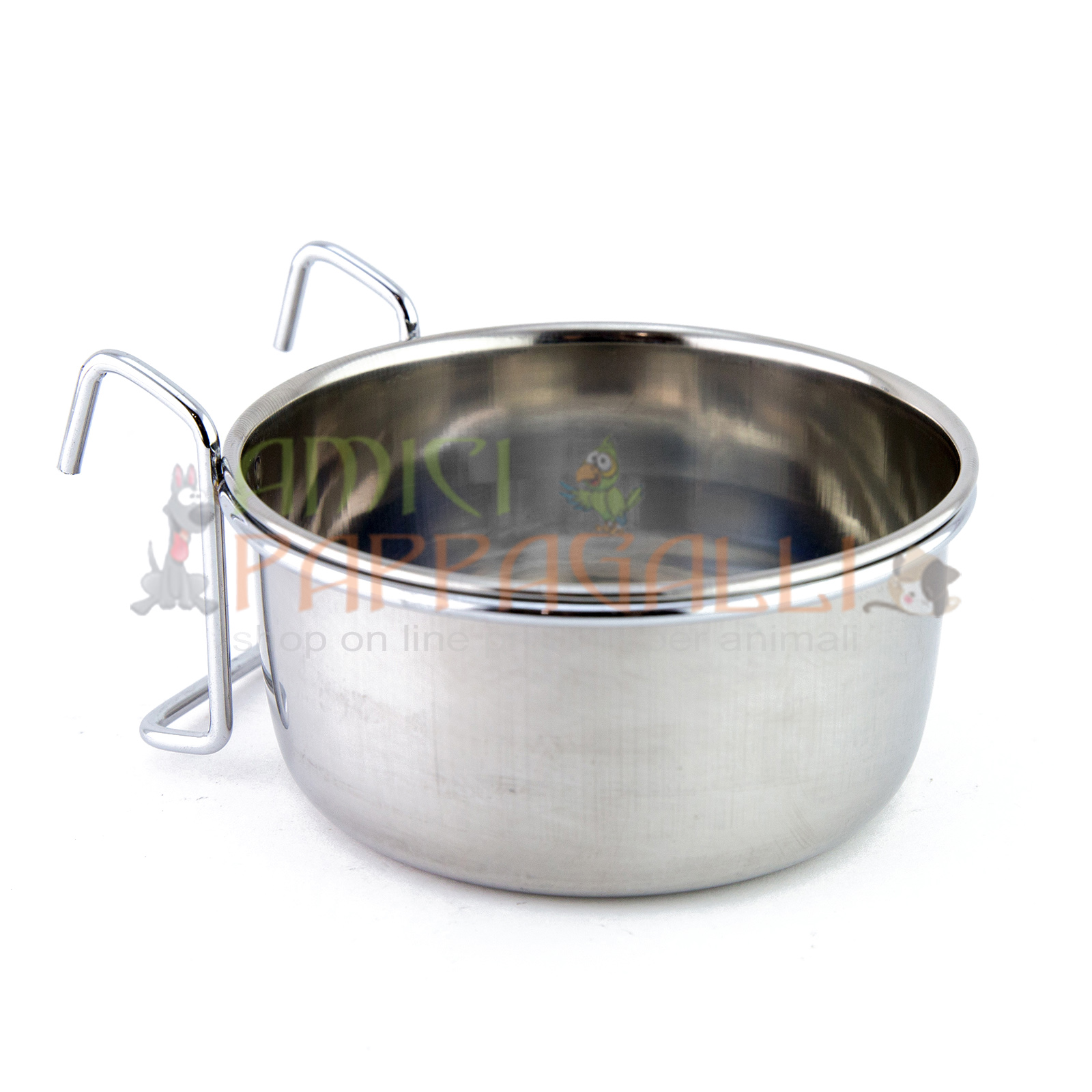 Ciotola acciaio con gancio diam. 15 – mangiatoia per pappagalli e uccelli