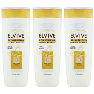 Stock 3 pz L’OREAL ELVIVE RE-NUTRITION Shampoo Nutriente per Capelli Secchi 400ml
