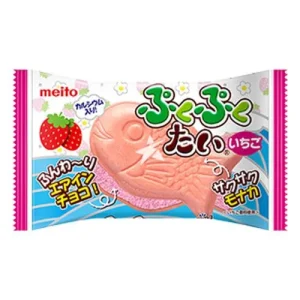 Meito Puku Puku Tai Choco Monaka Strawberry, biscotto wafer ripieno alla fragola 16,5g