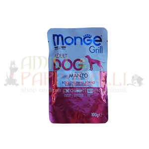 Monge Grill adult Dog ricco in Manzo bocconcini al forno 100g – cibo umido cani adulti in bustina
