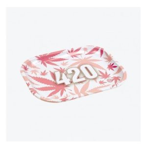 V-Syndicate 420 Pink Leaves Rolling Tray | Vassoio per Rollare in Metallo Small