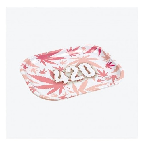 V-Syndicate 420 Pink Leaves Rolling Tray | Vassoio per Rollare in Metallo Small