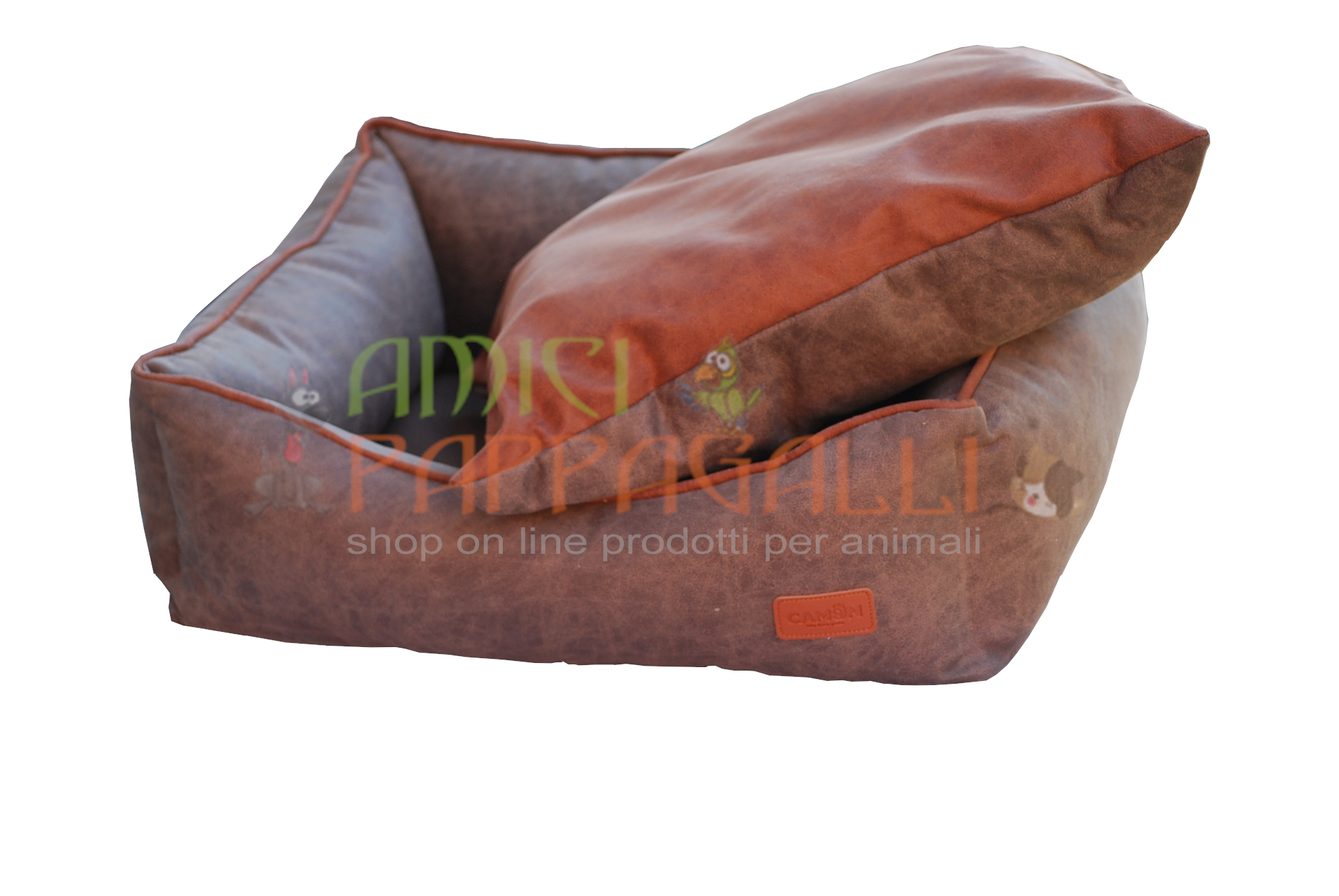 Camon Cuccia rettangolare marrone, divanetto in tessuto per cani, in similpelle