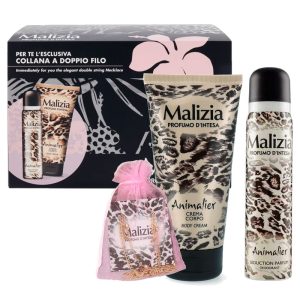 Cofanetto donna MALIZIA ANIMALIER seduction parfum deodorant 100ml + crema corpo 150ml + collana
