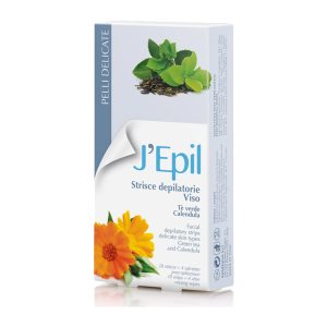 J’EPIL Strisce depilatorie VISO per pelli delicate Tè verde e Calendula -20 pz