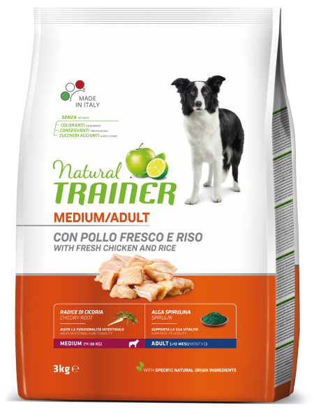 Natural trainer Medium Adult pollo riso 3kg – cibo secco cani media taglia