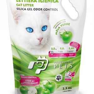 Lettiera in Silice Mela verde Professional Pets kg 2,5 – Lettiere igieniche per gatti in gel di silice profumata